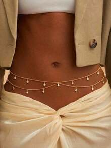 Boho Multi-Layered Tassel Bikini Bra Silver Gold Waist Chain Tassel DropTear Beads Angle Wings Belly Chain Stomach Chain Tassel Adjustable Bikini Beach Plus Size Shiny Waist Body Chain Belt Belly Jewelry Summer Beach Vacation Holiday Party Accessories Women And Girls - 水鑽吊墜腰項鍊 - 查看 9