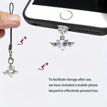 锆石心形飞翼手机防尘塞 - 配有手机挂绳，造型百变 | 寓意自由翱翔的美好愿望 | 兼容 /Type-C 充电接口 | 圣诞礼物 | 新年礼物 | 手机挂饰 - 彩色 - 查看 7