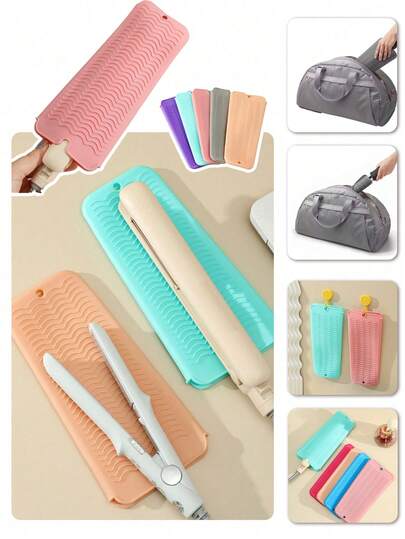 1/2 Piezas Alfombrilla resistente al calor de silicona para herramientas de cabello, Almohadilla y soporte mate antideslizante, Estuche de viaje portátil, Ideal para plancha, rizador y secador de pelo, Accesorios perfectos para el peinado en casa, salón y viaje