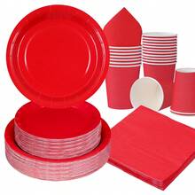 Red Disposable Tableware Set, 7/9 Inch Party Plates, Disposable Paper Plates And Cups Suitable For Holidays, Weddings, Engagements, Birthdays, Parties, Celebrations - Multicolor - View 5