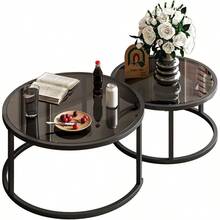 Juego de 2 Mesas de Centro Redondas Tipo Nido, Estilo Minimalista Fácil Montaje, Panel de Vidrio Templado, Ideal para Sala, Oficina y Balcón - negro- - Ver 8