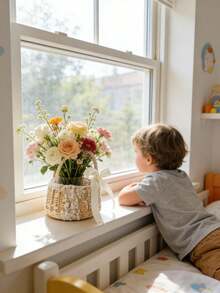 OBOVAY 1 chiếc giỏ hoa bằng tre đan thủ công có tay cầm và nơ, kiểu dáng cổ tích, thích hợp cho phòng trẻ sơ sinh, phòng ngủ, trang trí phòng em bé, phụ kiện cho bé gái, hộp đựng đồ, giỏ hoa cho bé gái. - Nhiều màu - Xem 2