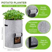 Paquete de 2 bolsas de cultivo de papas con solapa macetas de jardín de 30 galones con asas bolsa de siembra con ventana de cosecha para patata tomate verduras y frutas - Gris principal gris - Ver 2