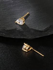 一对铜镶嵌水滴形锆石极简耳钉，日常佩戴及礼品 - 彩色 - 查看 5