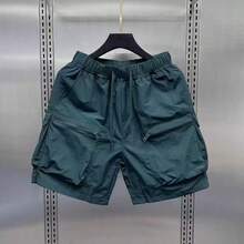 Summer Lightweight Outdoor Cargo Shorts For Men, Loose Fit, Casual Five-Point Pants, Quick-Drying, Outer Wear, Pockets, Zipper, Breathable Mid-Length Shorts - 木綠色 - 查看 4