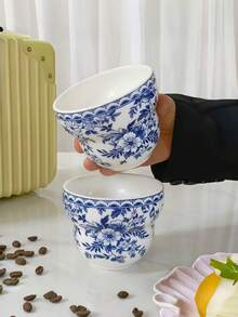 High-Quality Handhold New Chinese-Style Blue & White Cup, Retro Exquisite Niche Ceramic Coffee Cup, Tea Cup, Water Cup Set For Home & Office - Multicolor - View 3