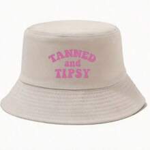 قبعة دلو مطبوعة بعبارة "TANNED AND TIPSY" موضة للنساء، مناسبة للارتداء في الخارج خلال الربيع والصيف، هدية مثالية - متعدد الألوان - مشاهدة 10