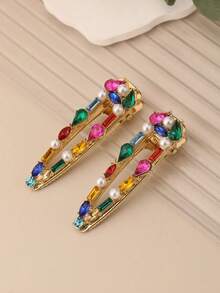 2pcs Elegant Rhinestone Waterdrop & Square Shaped Alligator Hair Clip Hairpins For Girls Claw Clips Hair Claws Hair Barrettes, School Stuff, Looks Of Party, Hair Accessories, Head Accessories - 彩色 - 查看 8