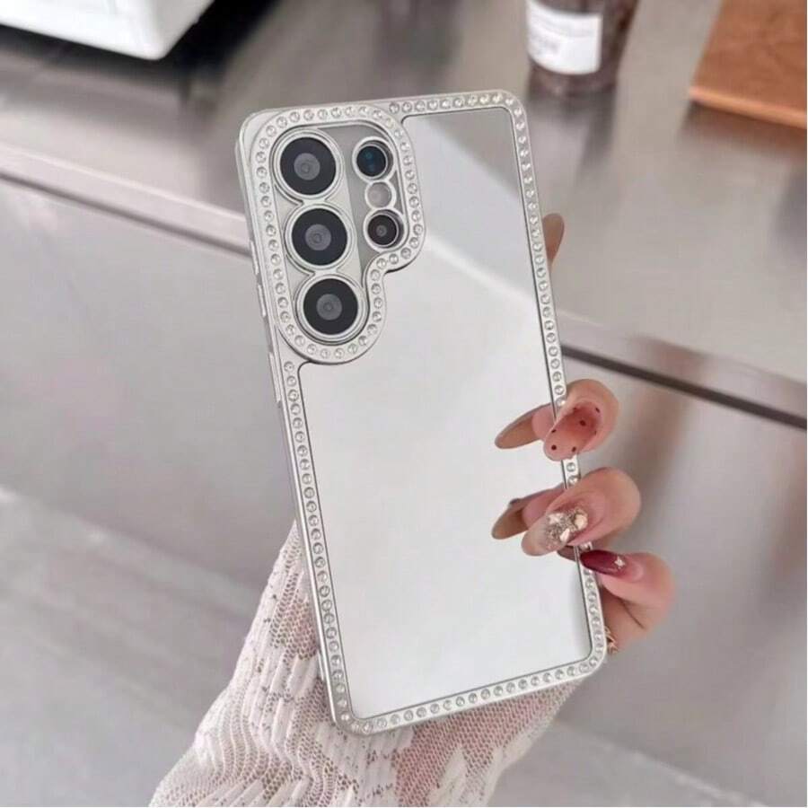 适用于三星 Galaxy S26 S25 S24 FE S23 Ultra Plus 的闪亮钻石镜面手机壳，镀层化妆镜防震保护套