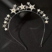 1pc Fashionable And Luxurious Simple Zinc Alloy Headband With Inlaid Rhinestone Stars And Pentagrams, Festive Celebration Hair Accessory, Fashionable Crown Headpiece - bạc - Xem 1