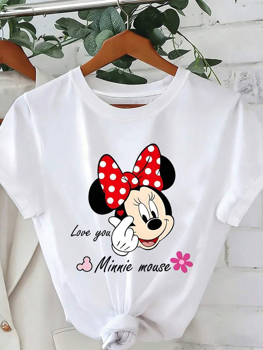 Loose Fit "Walt Disney's Disneyland Est. 1955" Mickey Mouse Print T-Shirt, Suitable For Summer And Spring, Short Sleeved Top, Women's Clothing, Holiday Gift Party Clothing. - 白色 - 查看 1
