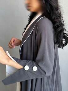 Abaya Cardigan Robe, European And American Style Elegant Long Robe - Grey - View 7