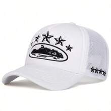 1pc Women Five-Pointed Embroidery Truck Driver Hat, Fashionable Baseball Cap With Mesh, Casual Outdoor Hat Spring Autumn Traveling, Beach Holiday Halloween - 白色 - 查看 13
