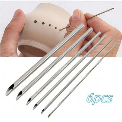 6pcs Stainless Steel Ceramic And Polymer Clay Sculpting Tool Set - Precision Carving, Punching And Shaping Tools For Ceramics And Crafts, Handmade Pottery Hole Punch, DIY Teapot And Teaware Perforator, Ceramic Making Tools, Pottery Accessories, Durable And Easy To Clean, Suitable For DIY Handicrafts, Adult Crafts, Clay Supplies, Art Accessories, Household Manual Entertainment, Pottery Gifts, Practical Gifts, Father's Day