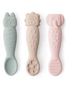 3pcs Baby Silicone Feeding Spoon Set, Infant Self-Feeding Stage 1 Spoons, Silicone Toddler Tableware - 3pcs - View 11