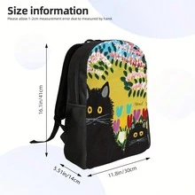 ZLIENSZUS Lightweight Backpack With  Lewis Art - Floral & Cat Design School Bag, Minimalist Everyday Backpack For College, Travel, Work - Durable Daypack For Women & Men, Easy-Clean Everyday Carry, Backpack For School, College Essentials, Playful Design, Comfortable Straps, Travel Accessory,  Accessory, Sturdy Construction, Versatile Carryall, Men And Women - 黑色 - 查看 5