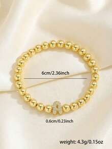 1pc Fashionable Exquisite Gold-Plated Copper Zirconia Stone 26 Letter Decor ABS Beaded Chain Bracelet, Party Jewelry Accessory - Gold - View 5