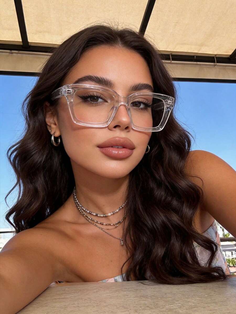 1 Pair Women's Casual Plastic Square Frame Transparent Glasses, Suitable For Daily Walking, Back To School, Reading, Office And Other Occasions, A Fashionable Eyewear Accessory For Women - Màu trắng trong suốt - Xem 1