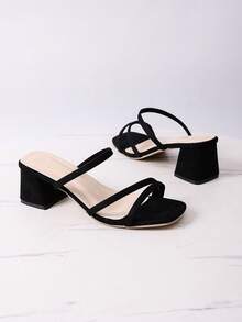 Giày sandal cao gót màu trắng thanh lịch dành cho nữ - Mũi vuông, gót dày, quai giả da, giày công sở phù hợp mọi mùa, gót nhọn - màu đen - Xem 8