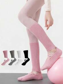 1/4 Pair Early Spring Yoga Ballet Socks With Silicone Non-Slip Bottom, Knee-High - Multicolor - View 1