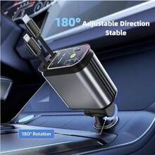 66W 4-In-1 Retractable Car Charger, Fast Charging Adapter With Extendable Cable, Multi-Function Cigarette Lighter Converter, Compatible With Various Smart Devices - 4 In 1 - View 6