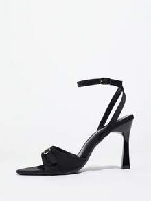 Giày sandal cao gót hở mũi, đế mỏng, quai ngang mắt cá chân, khóa kim loại, thích hợp cho nữ mùa hè, dự tiệc, cưới hỏi, các dịp trang trọng. - màu đen - Xem 7