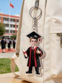 1 pieza Llavero de foto de graduación personalizable de acrílico, llavero de foto de estudiante de graduación personalizado, llavero con diseño de graduación de dibujos animados, recuerdo de graduación, adecuado para mochila y llaves, graduación única 2026, regalo de cumpleaños para amigos, uso diario, colgante, regalo para novio - Multicolor - Ver 4