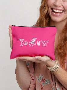 Custom Coastal Makeup Bag- Personalized With The Name "Last Toast Of The Coast" Design, Reusable Cosmetic Pouch With Design,Featuring Glasses And Seashells, Made Of Lightweight, Hand-Painted Style, Lightweight, Cosmetic & Toiletry Organizer Bag - Multicolor - View 13