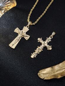 1pc 18K YS Jesus Cross Pendant Necklace, Hip-Hop Punk Style Jewelry, Suitable For Men's Women's Daily Wear - Gold - View 7