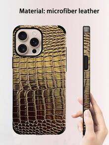 1pc Crocodile Skin Pattern Shock-Proof Leather Phone Case With Sound Amplifier Design, Suitable For IPhone 17/16/15/14/13/12/11, Holiday Gift - Rose Gold - View 3