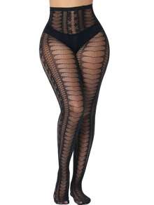 Women's Fishnet Stockings Sexy Tights Lace Pantyhose Pattern Leggings - Black - View 2