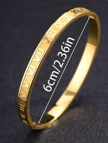 3pcs Set Unique European & American Style Braided Wire Bracelet With Personalized Roman Numeral Stainless Steel Bracelet, Unisex - Gold - View 6