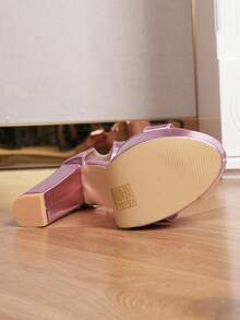 女士高跟防水厚底露趾凉鞋，时尚优雅性感夜店绑带高跟鞋，夏季必备 - 中紫紅色 - 查看 3