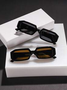 1 Pair Men's Small Rectangular Fashionable Multifunctional Black Glasses, Suitable For Daily Outings And Back To School, Creating A Stylish Academic Look - Multicolor - View 11