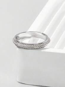 1 chiếc nhẫn bản rộng hai lớp bằng bạc sterling 925 cao cấp, kiểu dáng cổ điển, thanh lịch, đính đá Cubic Zirconia, thích hợp cho nữ đeo hàng ngày, hẹn hò, dự tiệc, là lựa chọn quà tặng tuyệt vời. - Bạc - Xem 3
