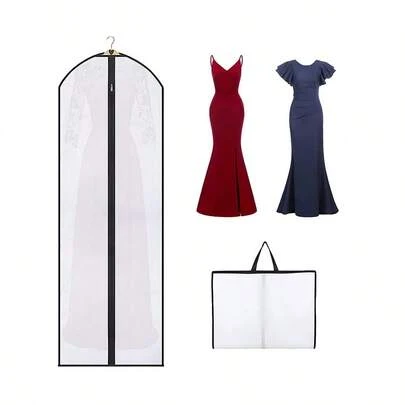 1pc/2pcs Wedding Dress Garment Bag, Breathable Dust-Proof Bridal Gown Storage Bag, Long White Dress Cover For Wardrobe Or Travel, Fit For Wedding Dress, Bridesmaid Dress, Suit, With Zipper