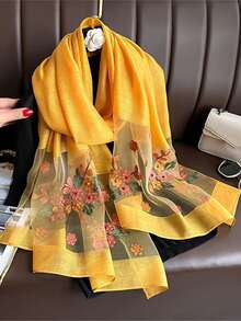 1pc Women's Elegant Hollow Faux Pearl Plaid Pattern Silk Scarf, Printed With Beautiful Flowers, Solid Color Shawl, Casual Headscarf And Neck Scarf, Suitable For Daily Wear And Summer Beach Sun Protection, Perfectly Matches Dresses, Suitable For All Seasons - Multicolor - View 20