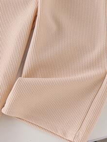 2pcs Baby Girls Casual Lace Bow Round Neck Top And Long Pants Set, Summer - Apricot - View 9