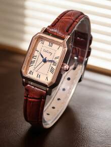 两件套女士复古石英表，女士复古奢华方形石英表，采用复古方形表壳设计，搭配经典罗马数字时标，玫瑰金表壳尽显精致品质。柔软的皮革表带亲肤透气，适合日常通勤佩戴。 - 彩色 - 查看 4