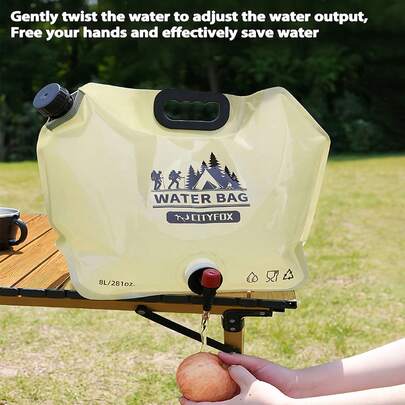Bolsa de agua plegable y portátil para exteriores de 8L/28oz con válvula, bolsa de almacenamiento de agua, adecuada para hombres y mujeres en campamentos, viajes, senderismo, picnics, barbacoas y preparación para emergencias, accesorio esencial para exteriores