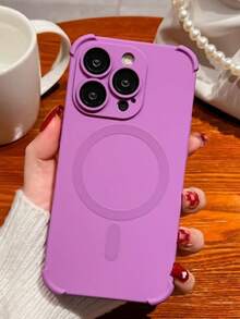 Magnetic Silicone 4-Corner Shockproof Soft Phone Case Compatible With IPhone 17 Pro Max 17 Pro 17 Air 17 16 15 13 12 14 Pro Max Plus For Compatible Wireless Charge Lens Protection Cover - Purple - View 3