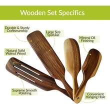 4-Piece Wooden Cooking Utensil Set – Walnut Flat Spatula Collection – Non-Stick Cookware - A - View 5