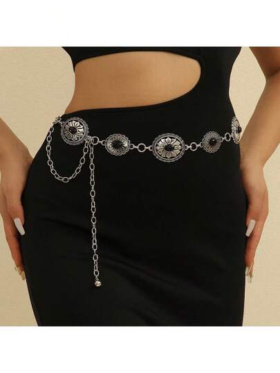 女士装饰腰链，宝石镶嵌细金属腰带，连衣裙腰部配饰