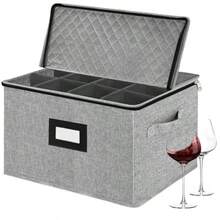 VERONLY - Cajas de cerámica para copas de vino con divisor y almacenaje acolchado contiene 12 vasos estilo de China - gris claro - Ver 8