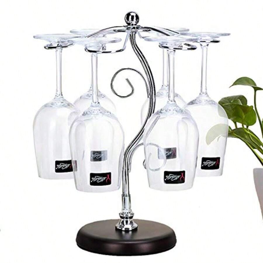 Soporte para copas de vino para encimera sistema de secado al aire barra de cocina estante de almacenamiento para copas de computadora soporte de exhibición de metal para vasos 13.7 x 10.2 x 6.9 pulgadas - Plateado - Ver 1