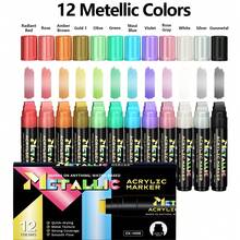 22 Colors (1.5cm/0.59in) Acrylic Paint Markers - 10 Vibrant Colors & 12 Metallic Colors (12 Metallic Shades Available Individually) | High Coverage, Large Ink Capacity & Layering Function, Suitable For Bold Graffiti And Art Creation - Multicolor - View 23