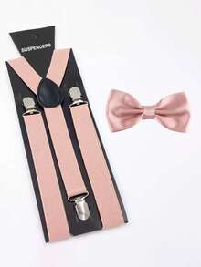 1套男士橄榄绿Y型吊带和领结套装（不含卡片） - 藕粉色 - 查看 2