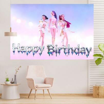 K-Pop Witch Hunter Theme Children's Girls Party Scene Birthday Party Backdrop Banner. K-Pop Theme Wall Decor. Photo Shooting Background. Ideal For Electronic Music Festival Celebrations, Room Decor And Display Props.