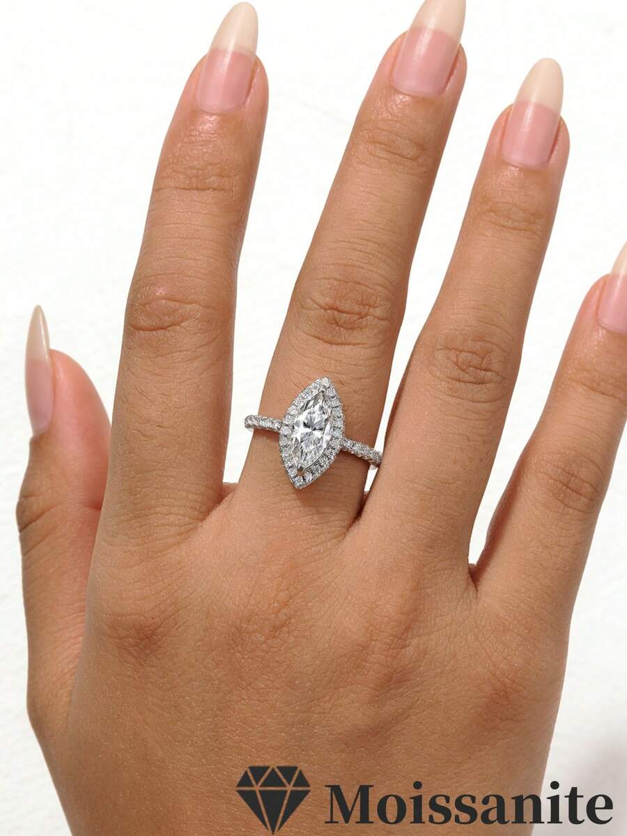 1pc S925 Sterling Silver 1CT Moissanite Solitaire Luxury Women's Wedding Ring, Suitable For Wedding, Daily Wear, And Holiday Gifts - Multicolor - View 1