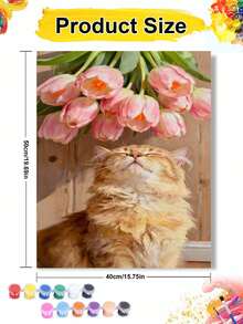 40x50厘米/16x20英寸 猫与粉色郁金香 DIY数码油画画布，手工制品，家居装饰，节日礼物 - 40*50厘米 - 查看 7